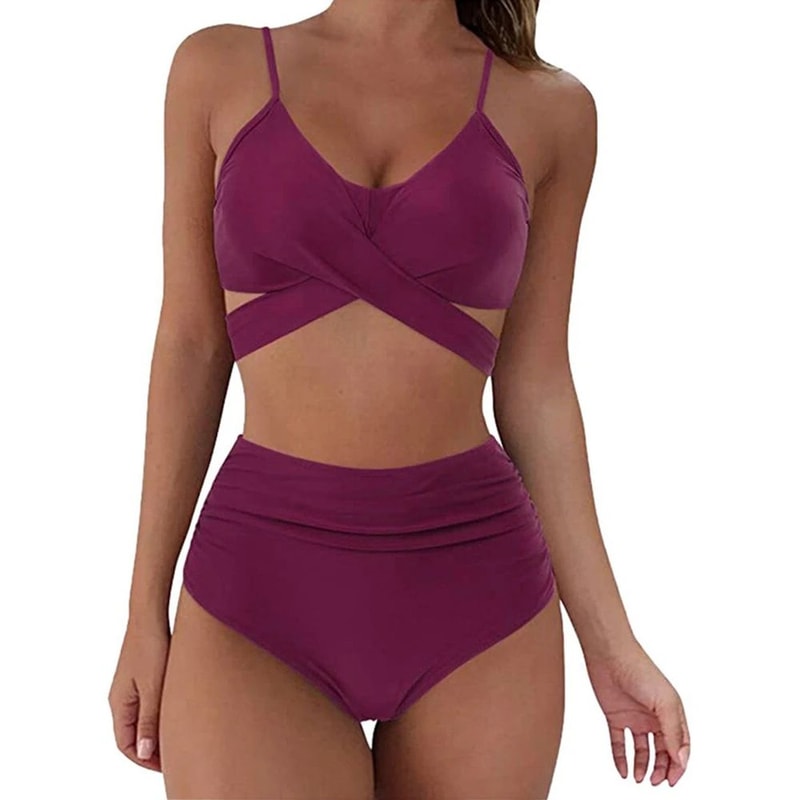 High Waisted Cross Front Bikini Set For Women 24