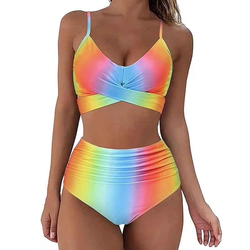 High Waisted Cross Front Bikini Set For Women 27