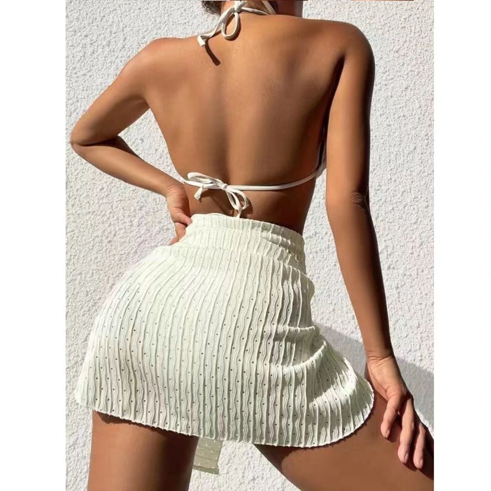 Halter Thong Bikini Set With Sarong Skirt 4