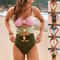 Color Block One Piece Swimsuit With Golden Buckle 2