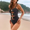 Color Block One Piece Swimsuit With Golden Buckle 3