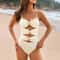 Color Block One Piece Swimsuit With Golden Buckle 7