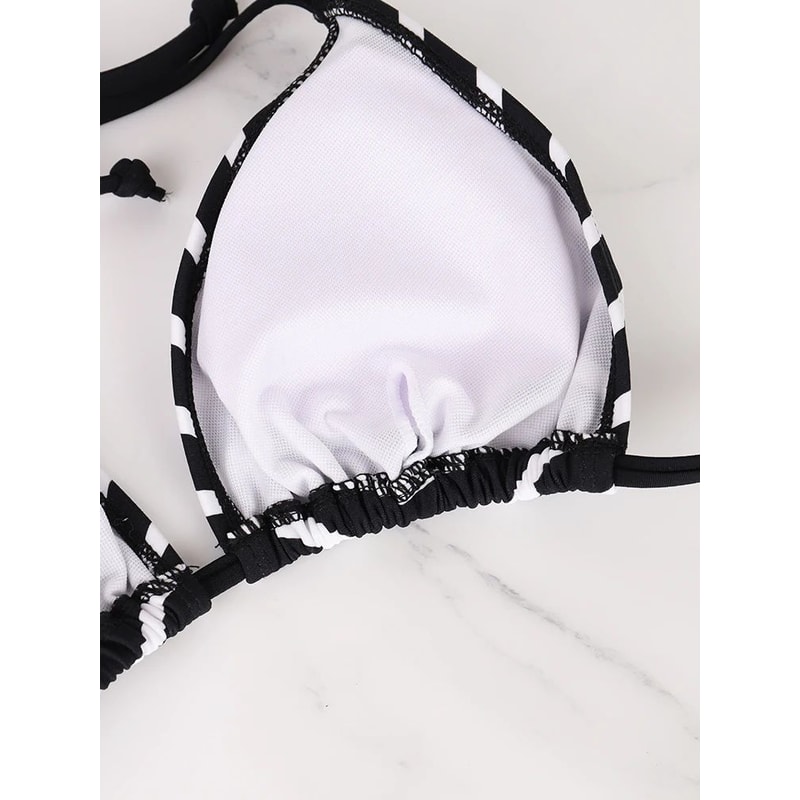 Black And White Striped Triangle Bikini Set 4