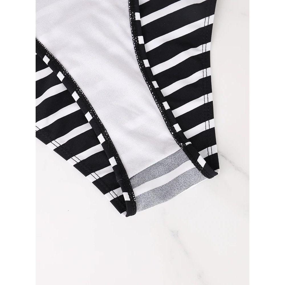 Black And White Striped Triangle Bikini Set 5