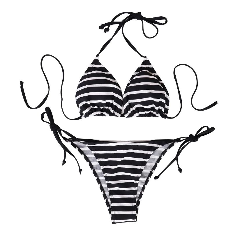 Black And White Striped Triangle Bikini Set 6