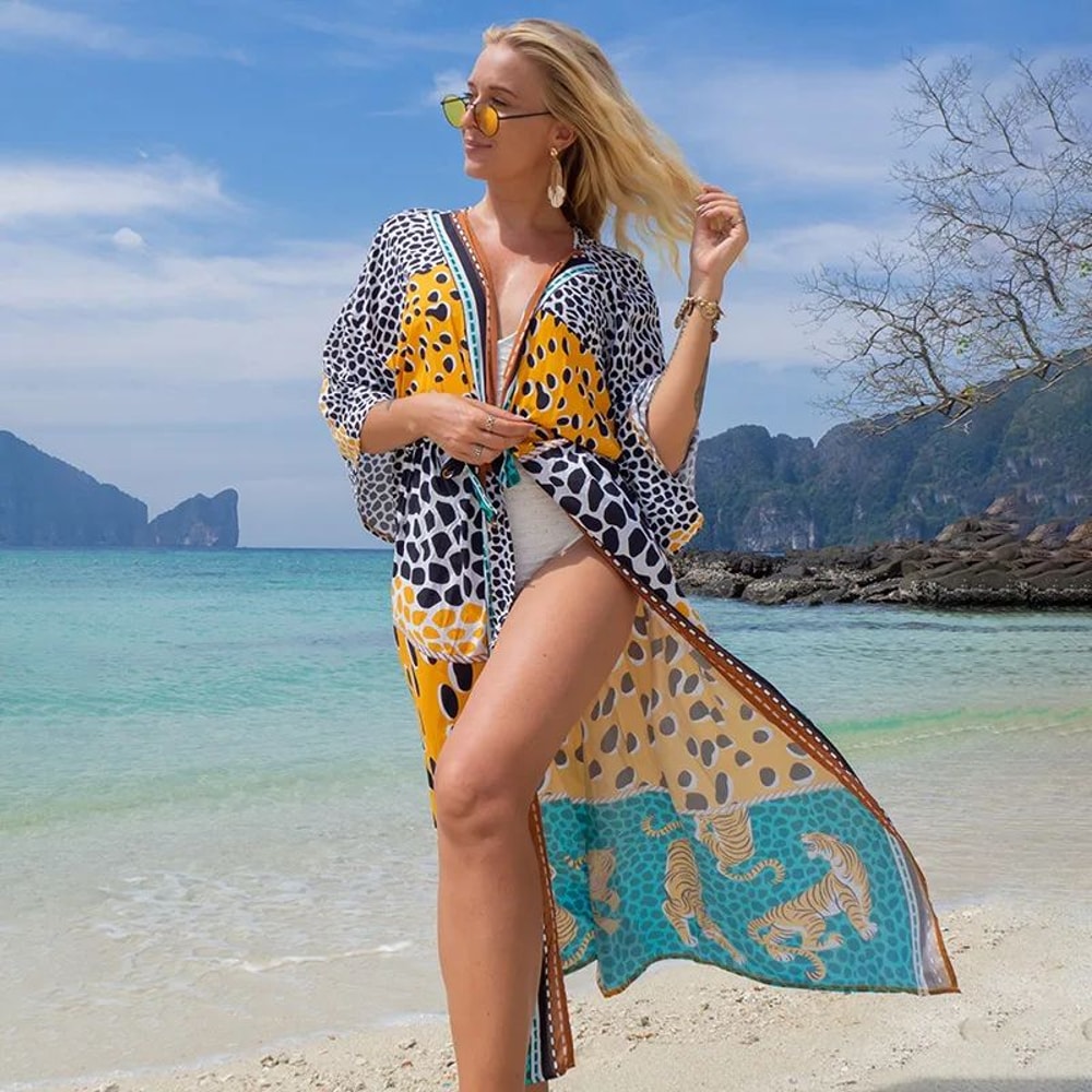 Boho Printed Long Kimono Beach Cover Up 11