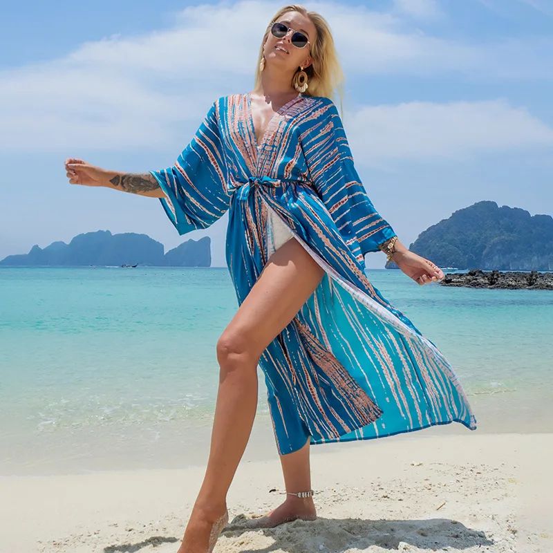Boho Printed Long Kimono Beach Cover Up 7