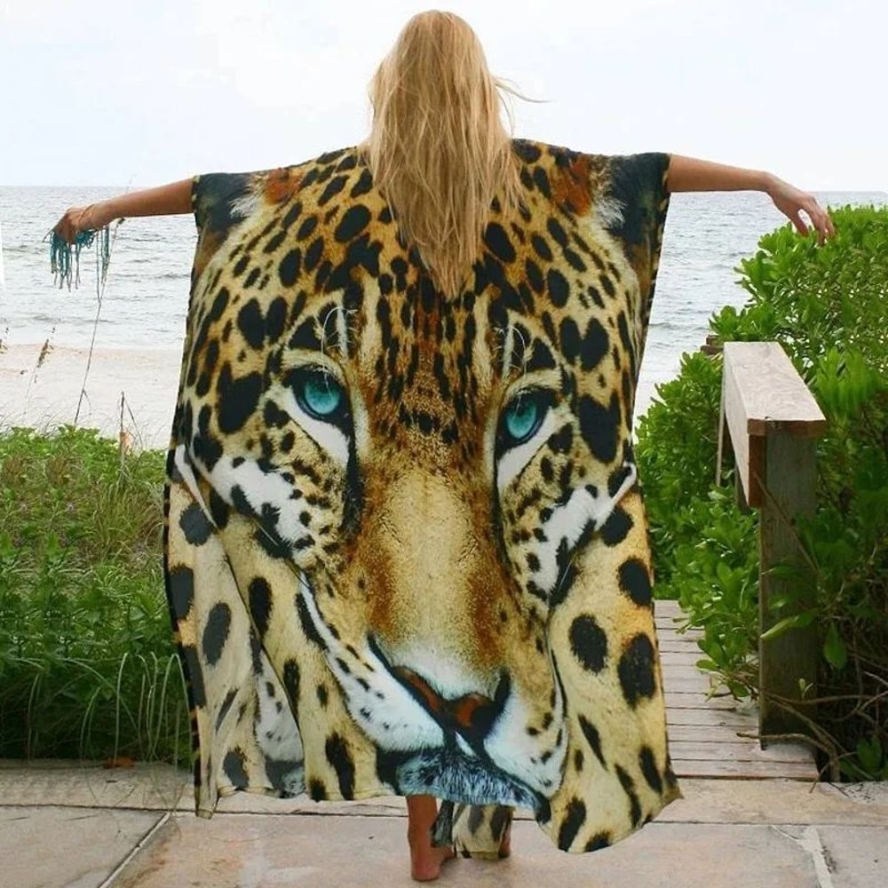 Tiger Print Long Kimono Beach Cover Up 2