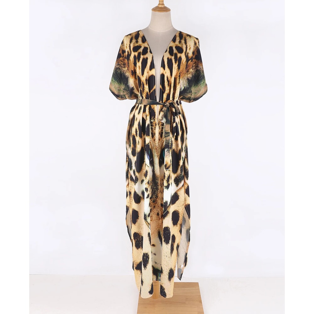 Tiger Print Long Kimono Beach Cover Up 3