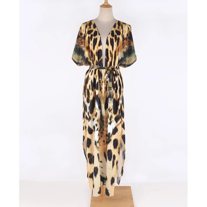 Tiger Print Long Kimono Beach Cover Up 3