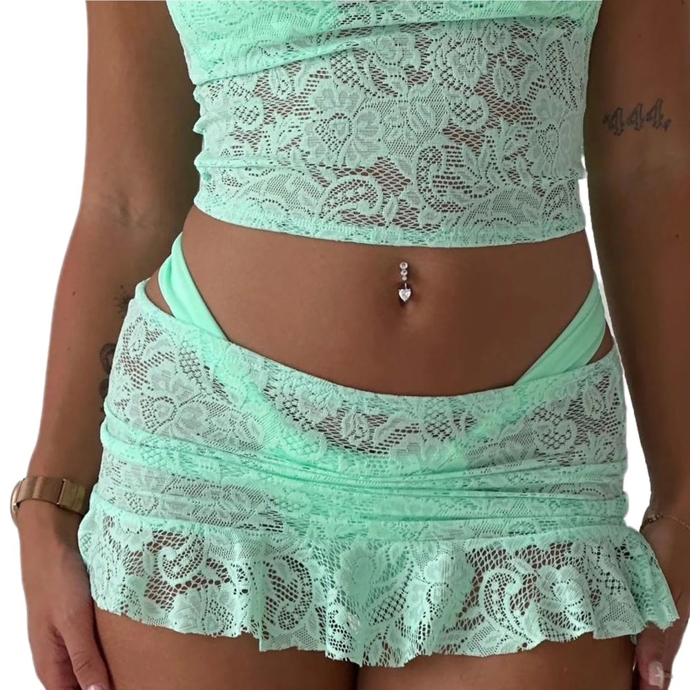 Lace Ruffle Mini Beach Cover Up Skirt 5