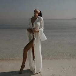 chiffon v neck ruffled beach cover up