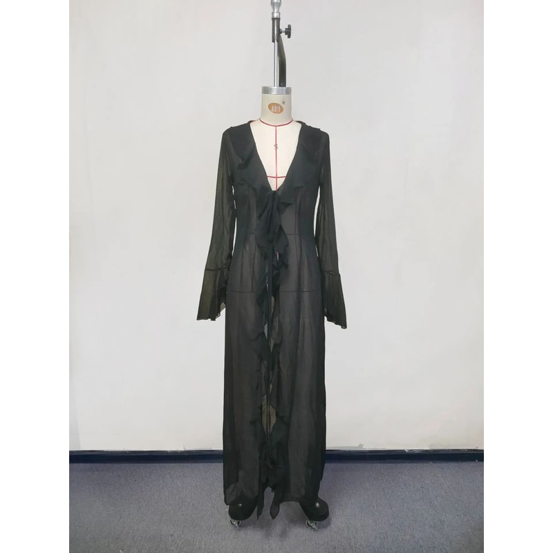 Chiffon V Neck Ruffled Beach Cover Up 4