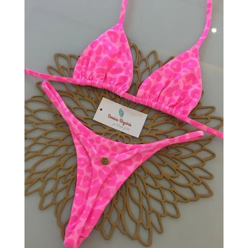 Printed Halter Lace Up Thong Bikini Set 0