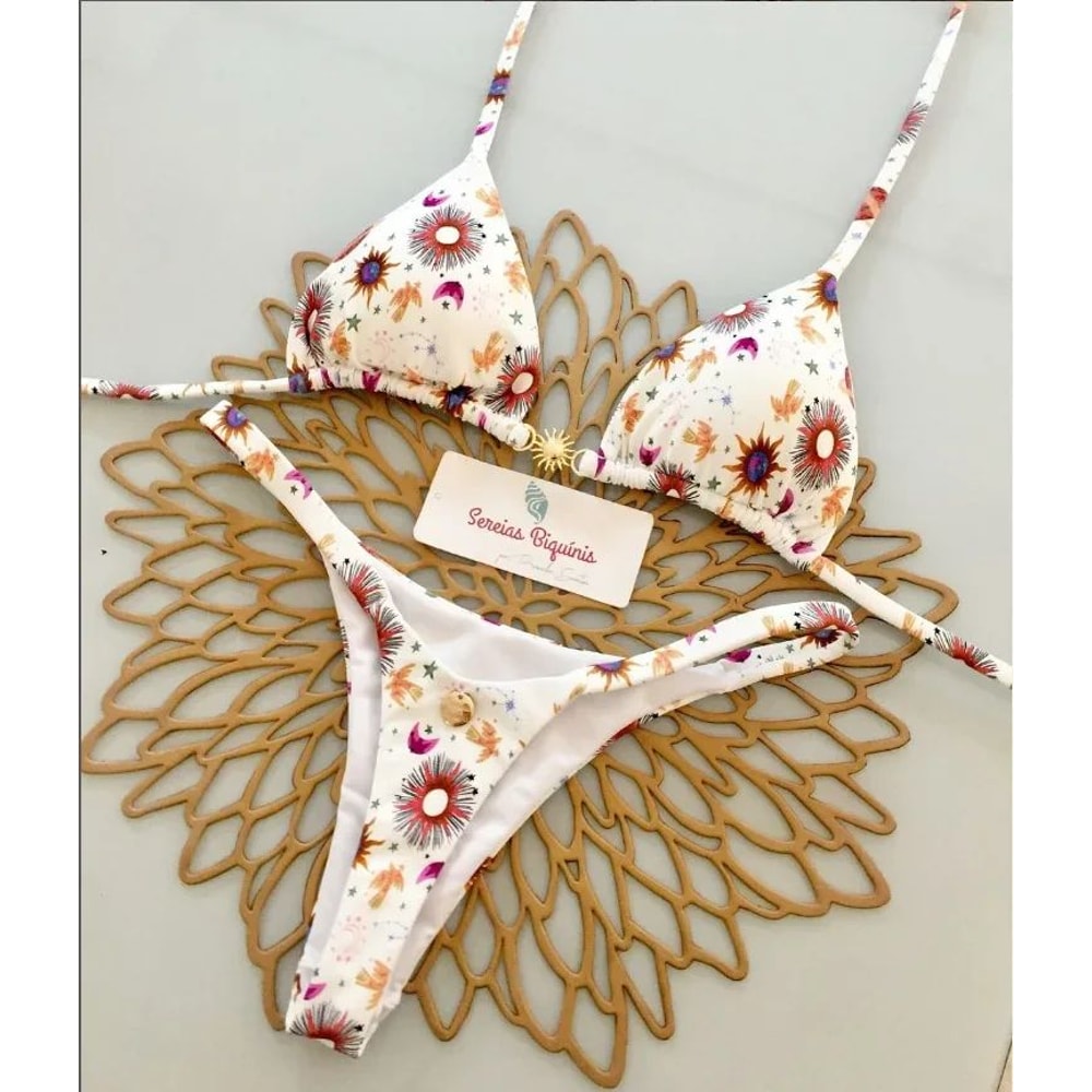 Printed Halter Lace Up Thong Bikini Set 14