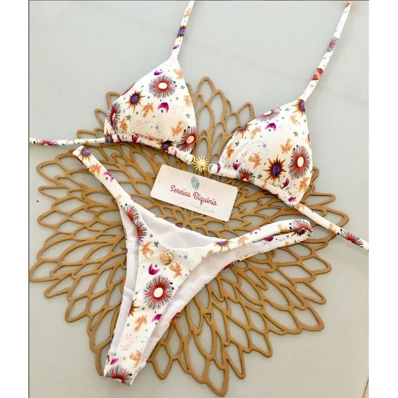 Printed Halter Lace Up Thong Bikini Set 14