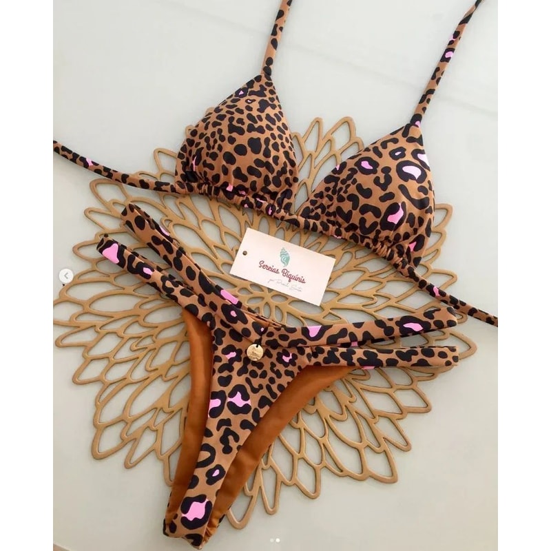 Printed Halter Lace Up Thong Bikini Set 2