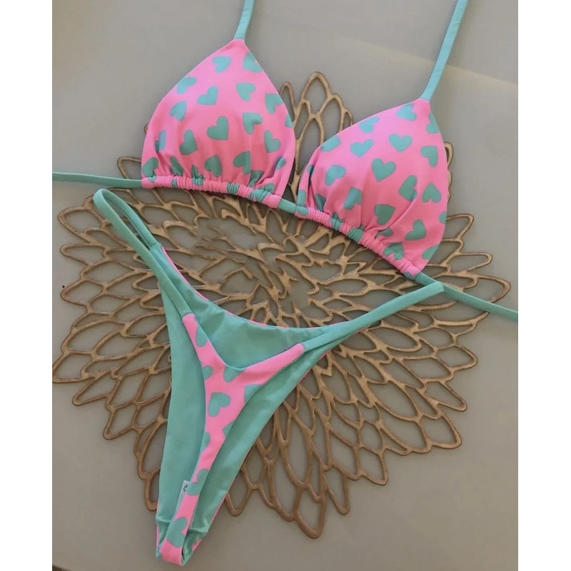 Printed Halter Lace Up Thong Bikini Set 9