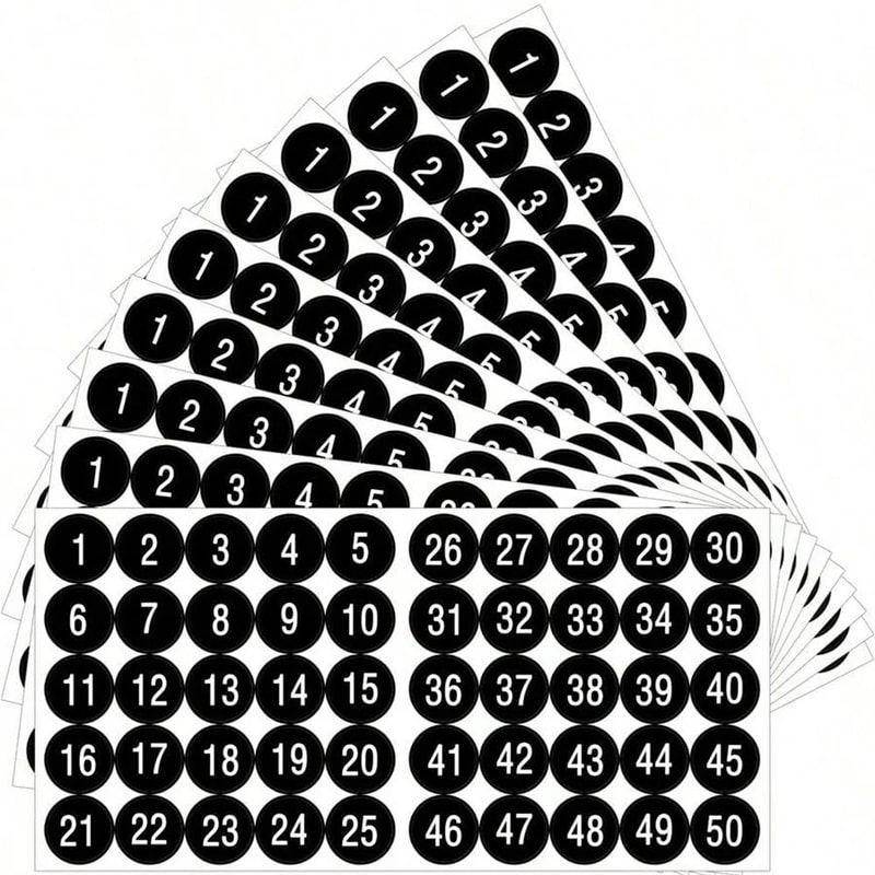 Waterproof Consecutive Number Stickers 1 To 50 0