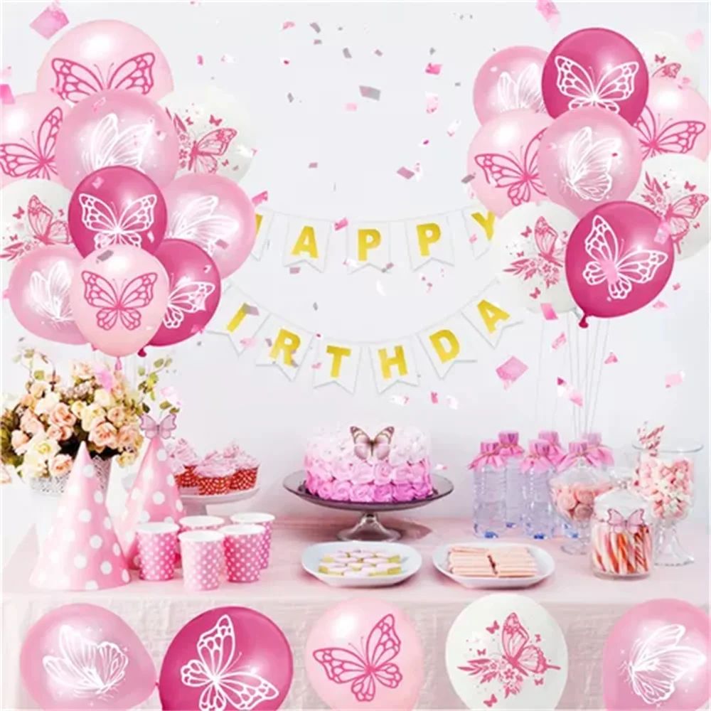 Butterfly Theme 12 Inch Latex Balloon Set 4