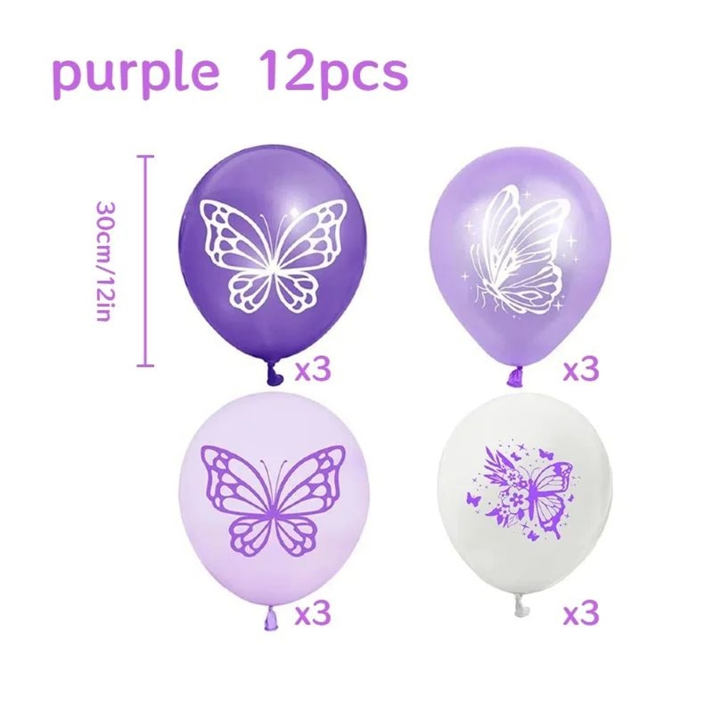 Butterfly Theme 12 Inch Latex Balloon Set 16
