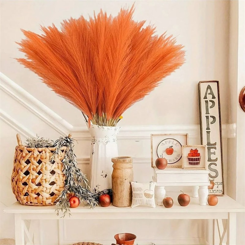 Tall Orange Artificial Pampas Grass Decoration 4