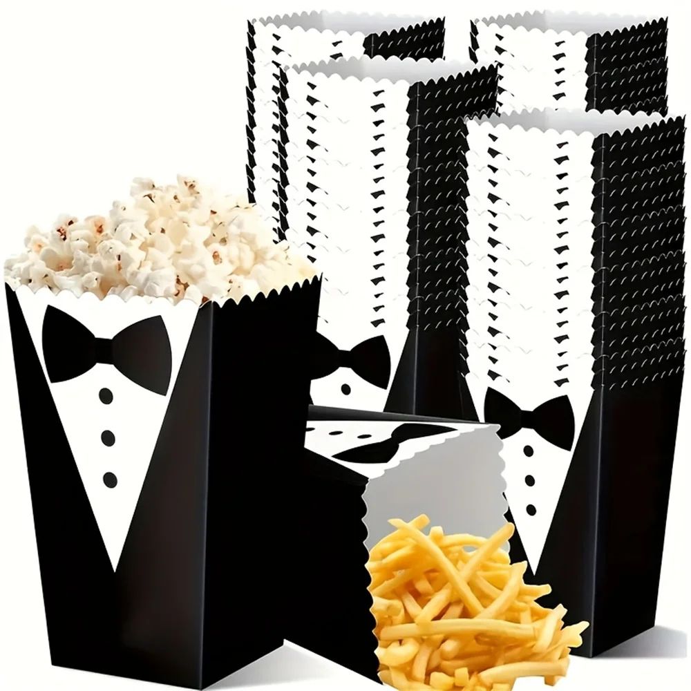 10pcs Tuxedo Design Popcorn Boxes For Wedding And Party 0