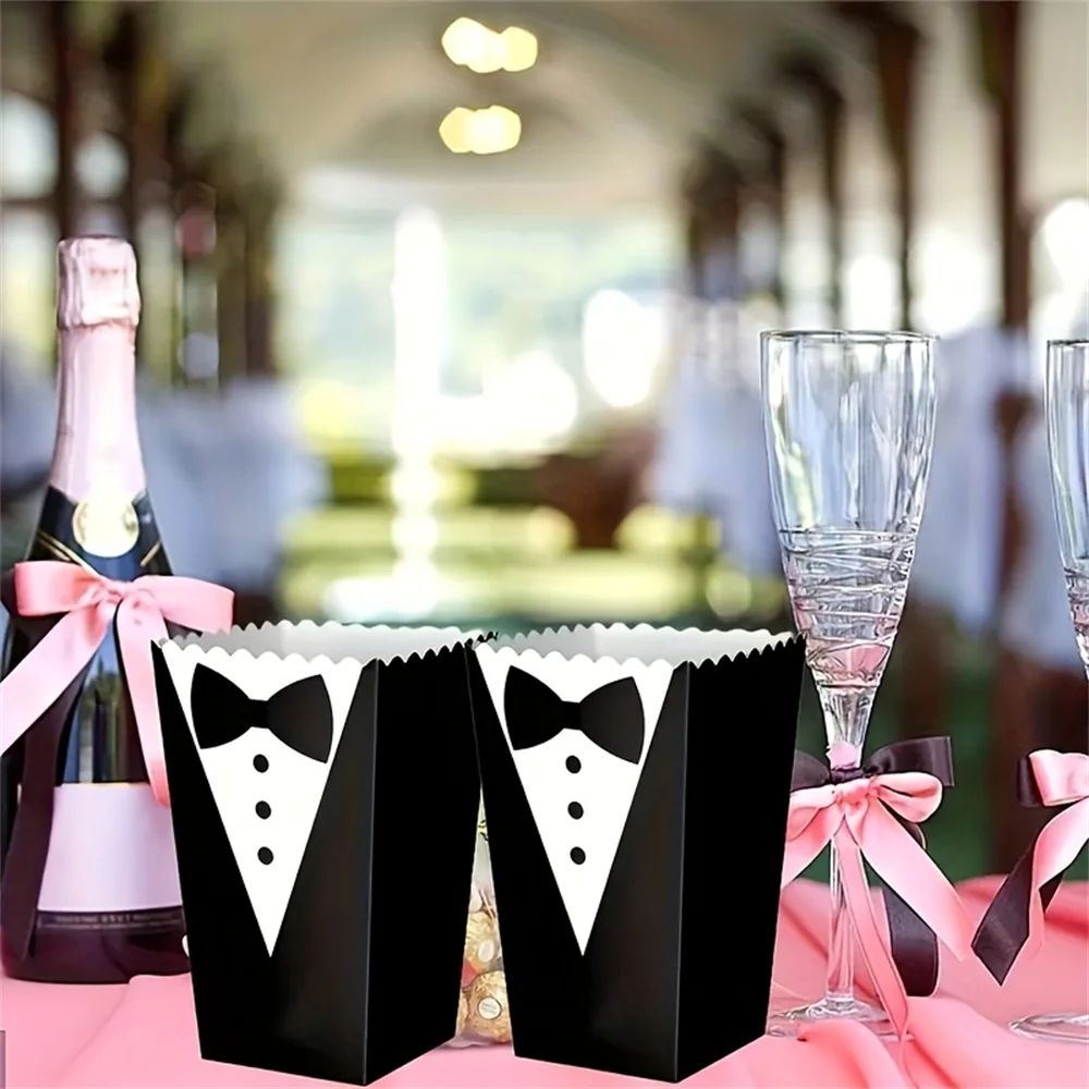 10pcs Tuxedo Design Popcorn Boxes For Wedding And Party 5