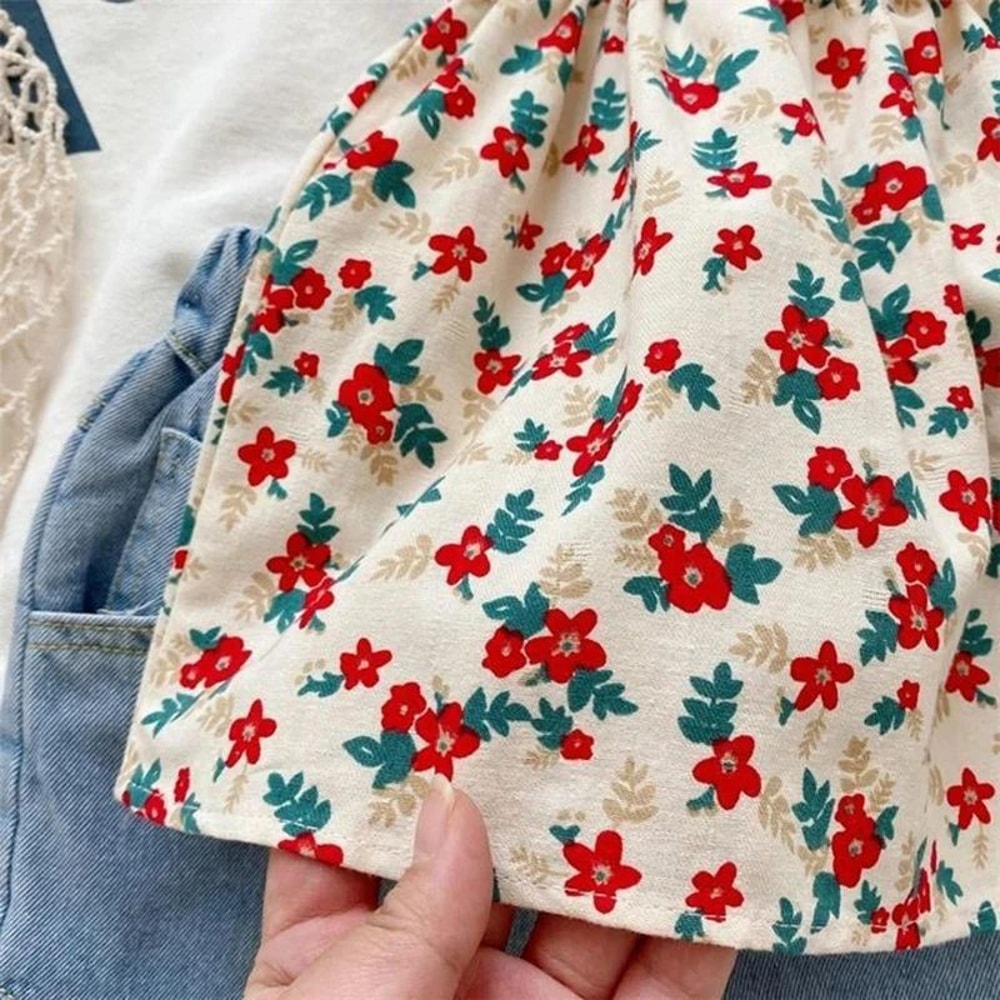 Girls Summer Casual Outfit Set With Suspender Skirt And Shorts 3