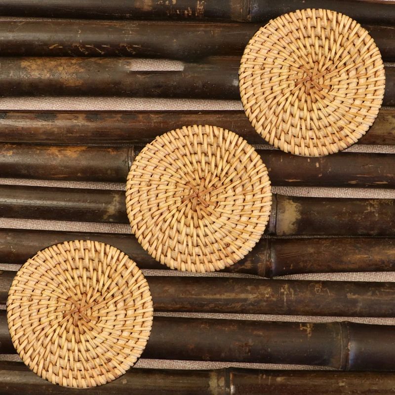 Rattan Weave Drink Coasters Set For Tea And Tableware 6
