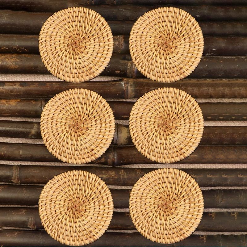 Rattan Weave Drink Coasters Set For Tea And Tableware 7