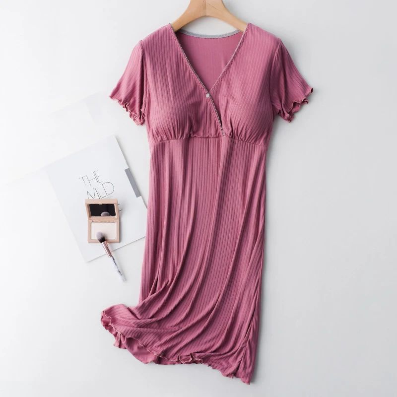 Soft Modal Maternity Nursing And Breastfeeding Nightgown 12