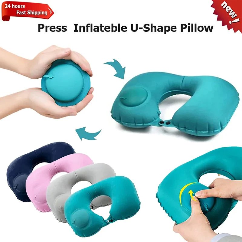 Inflatable UShaped Travel Neck Pillow Portable Comfort Cushion 0