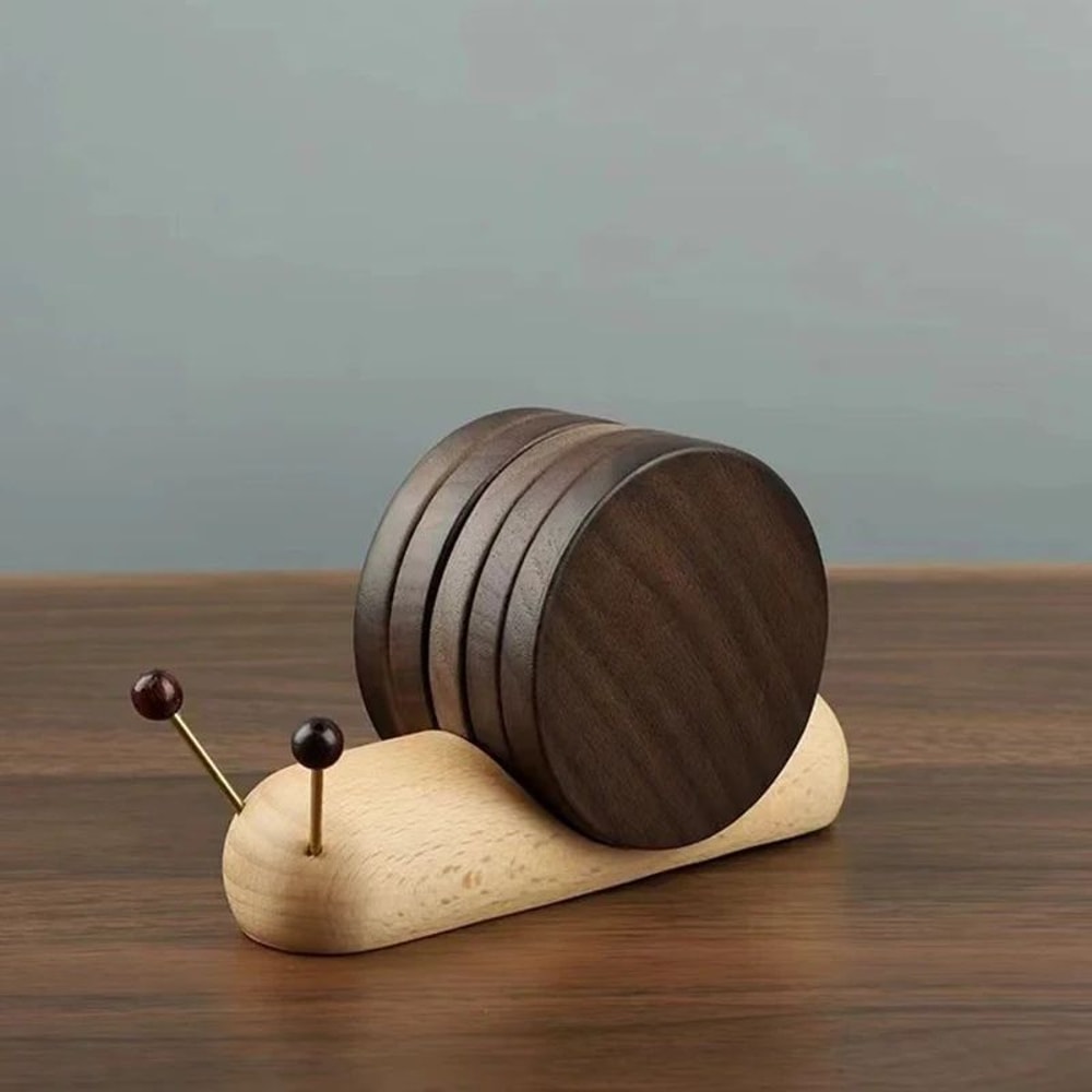 Black Walnut Cartoon Snail Decompression Insulated Tea Coaster 5