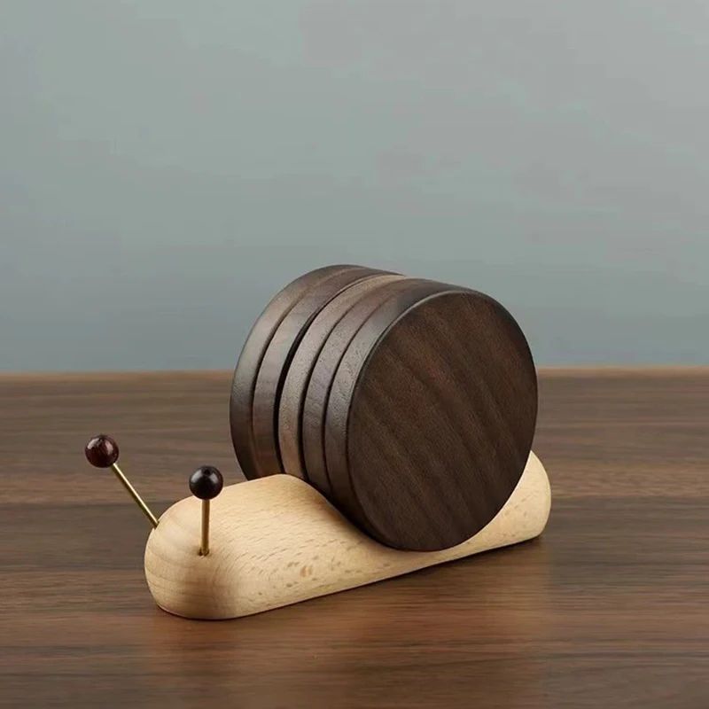 Black Walnut Cartoon Snail Decompression Insulated Tea Coaster 5