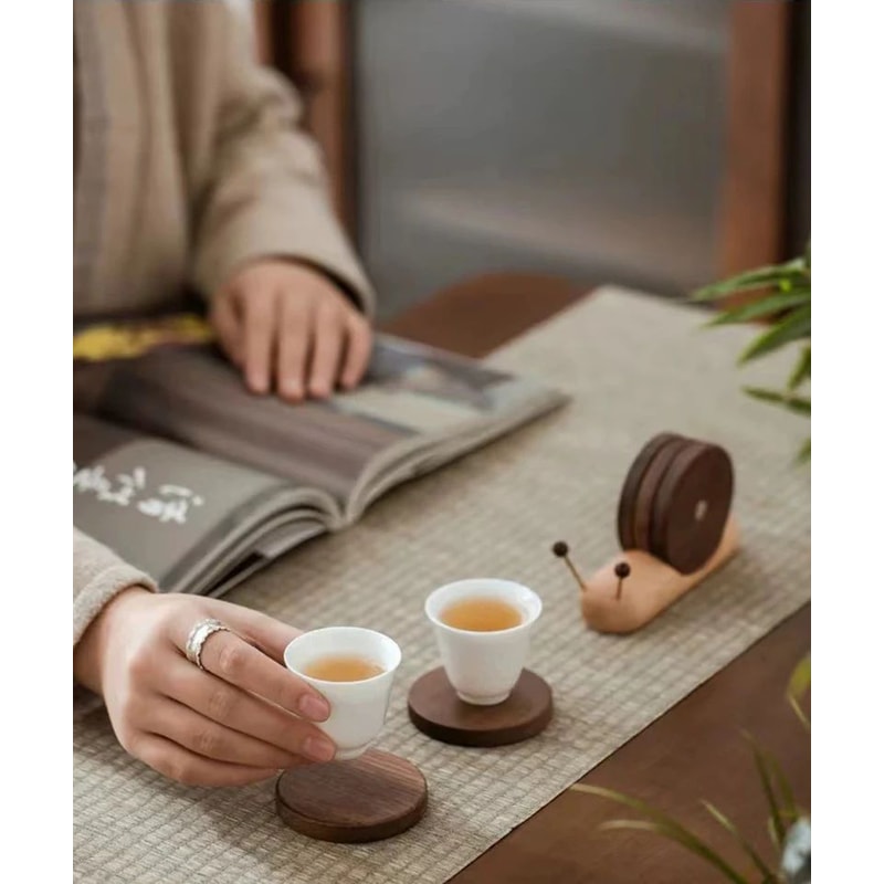 Black Walnut Cartoon Snail Decompression Insulated Tea Coaster 6