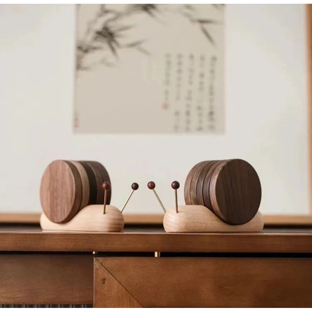 Black Walnut Cartoon Snail Decompression Insulated Tea Coaster 7