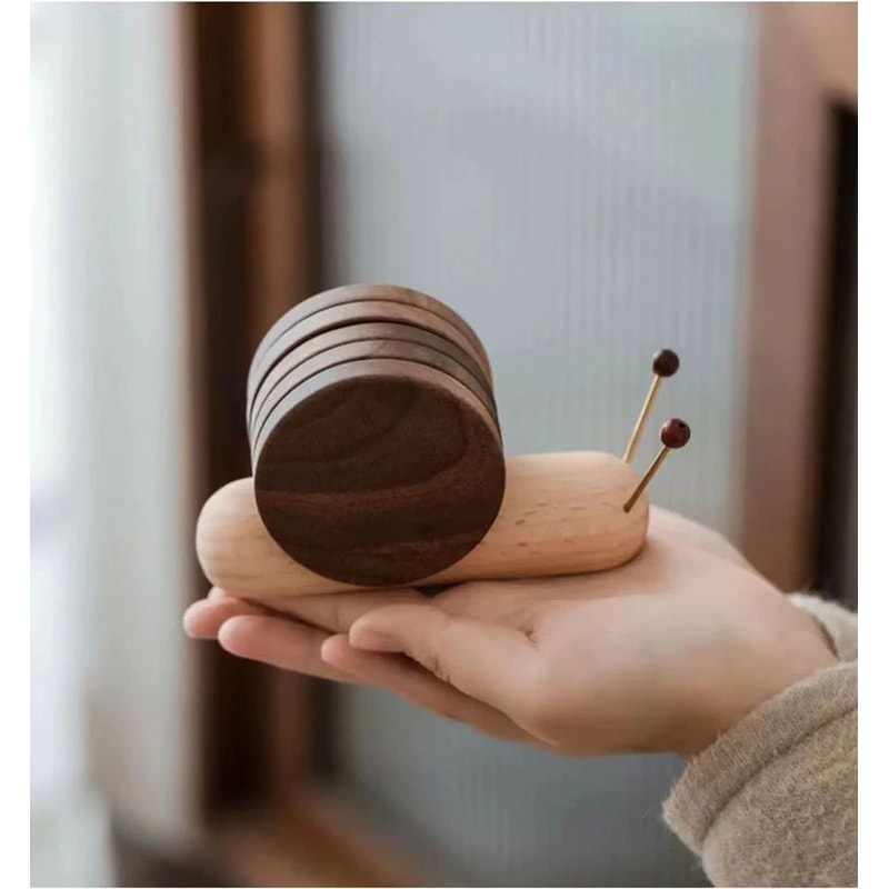 Black Walnut Cartoon Snail Decompression Insulated Tea Coaster 8