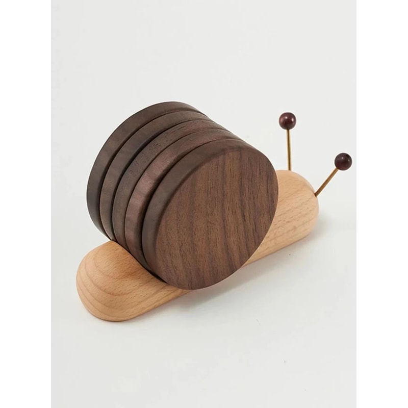 Black Walnut Cartoon Snail Decompression Insulated Tea Coaster 9