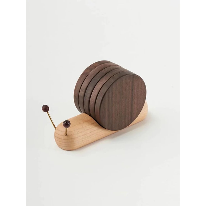 Black Walnut Cartoon Snail Decompression Insulated Tea Coaster 11