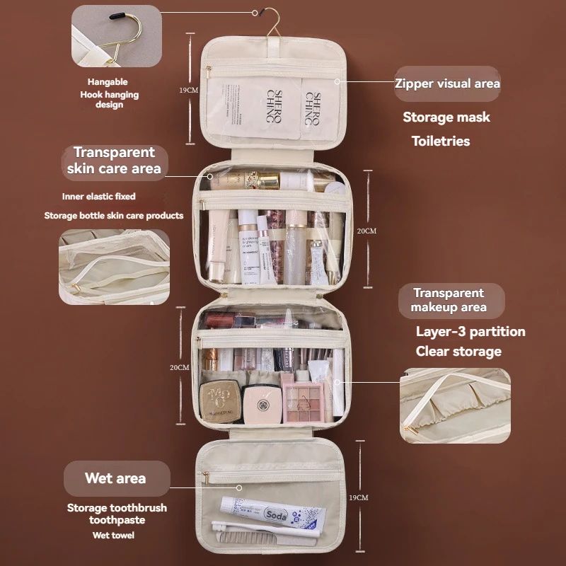 Portable PU Leather Hanging Cosmetic Bag For Women 1