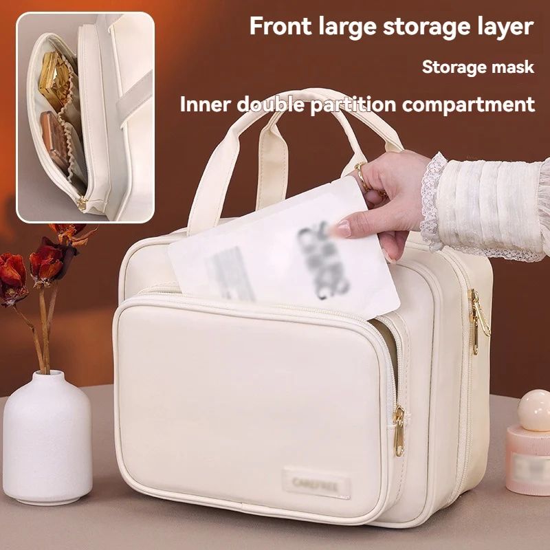 Portable PU Leather Hanging Cosmetic Bag For Women 3