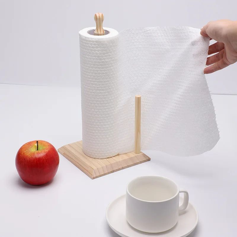 Solid Wood Folding Kitchen Tissue And Cling Film Holder Rack 1