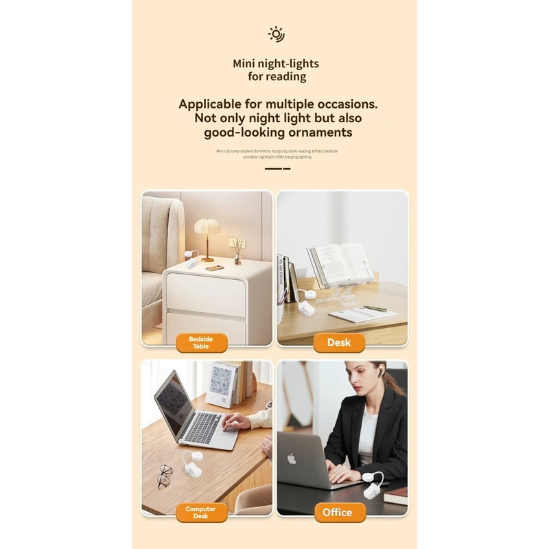 Mini USB Rechargeable ClipOn LED Reading Lamp 7