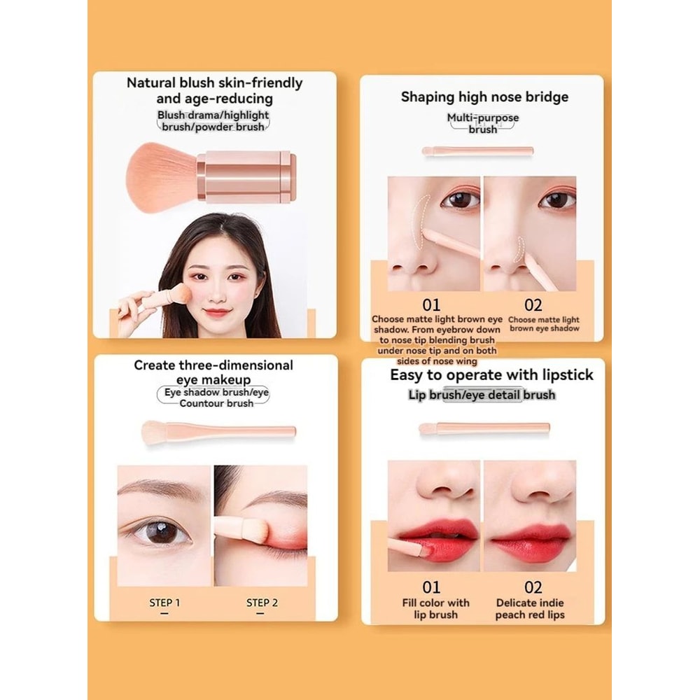 Portable 4in1 Telescopic Makeup Brush Travel Set 6