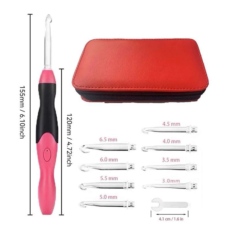 9 In 1 USB Rechargeable LED Crochet Hook Set 1