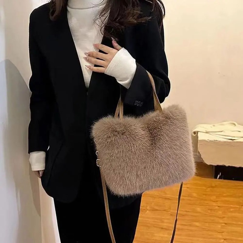 Plush Faux Fur Tote Shoulder Bag For Women 4