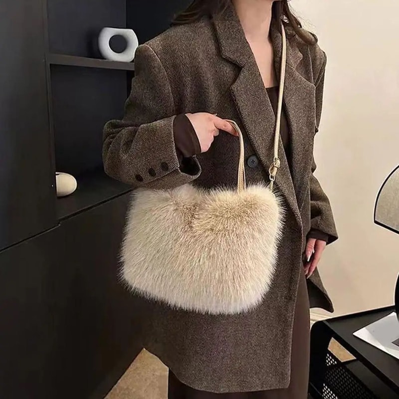 Plush Faux Fur Tote Shoulder Bag For Women 5