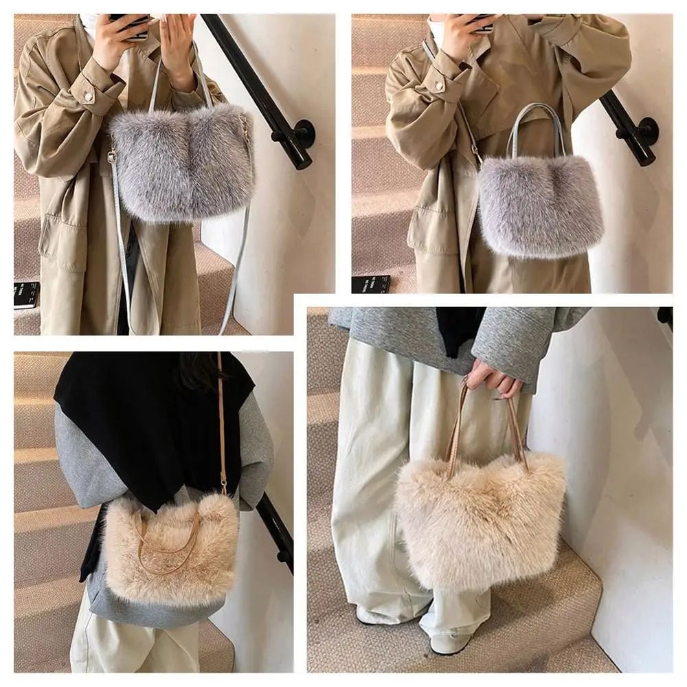Plush Faux Fur Tote Shoulder Bag For Women 9