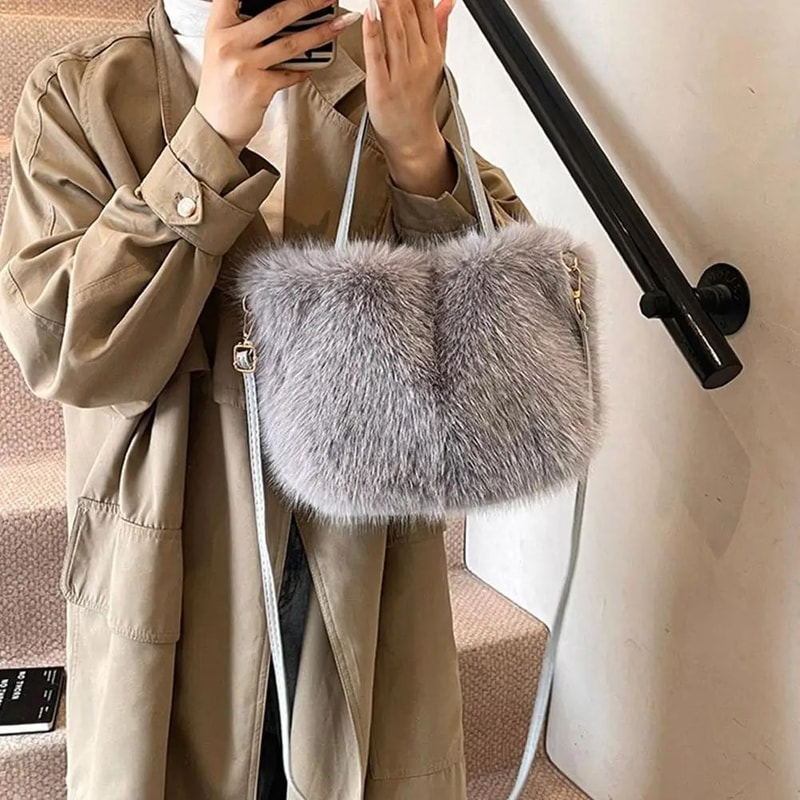 Plush Faux Fur Tote Shoulder Bag For Women 7